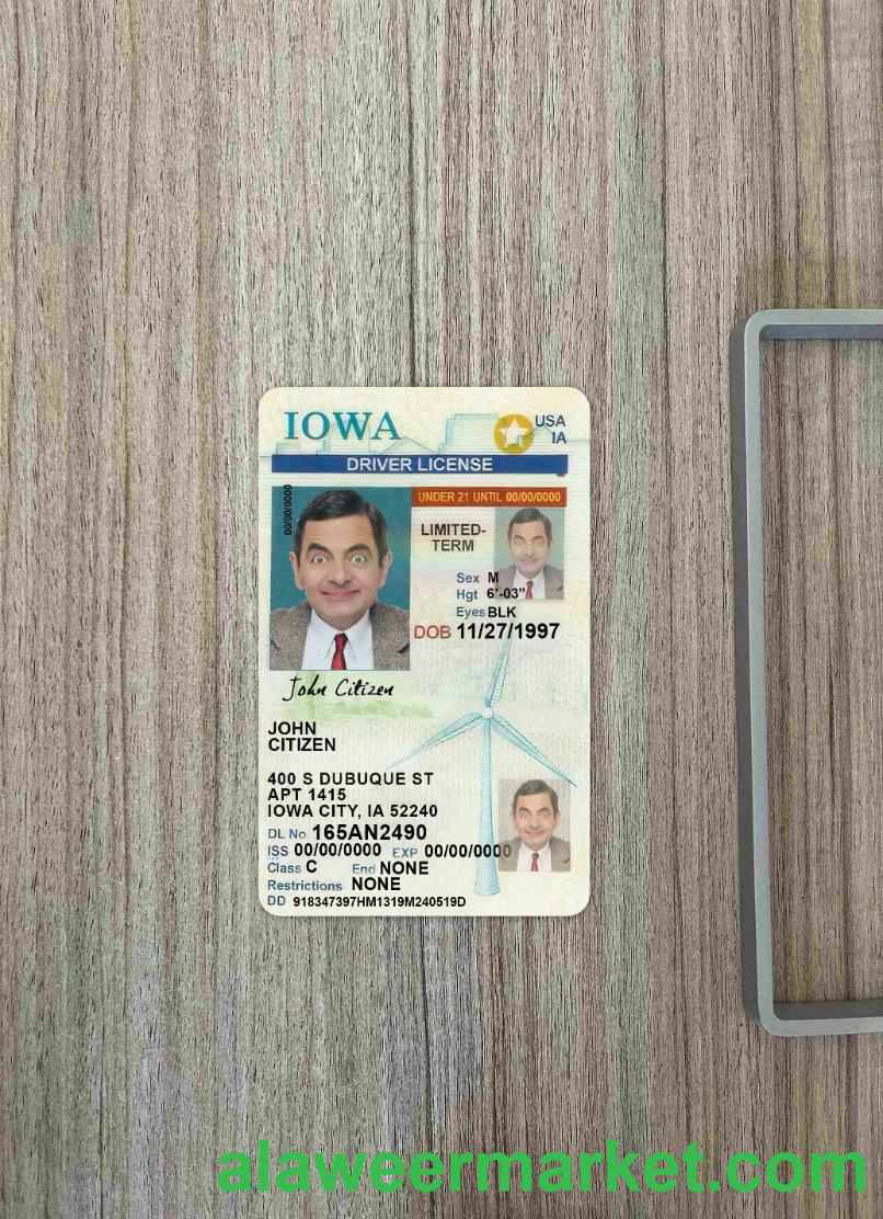USA Iowa driving license under 21 photolook FRONT